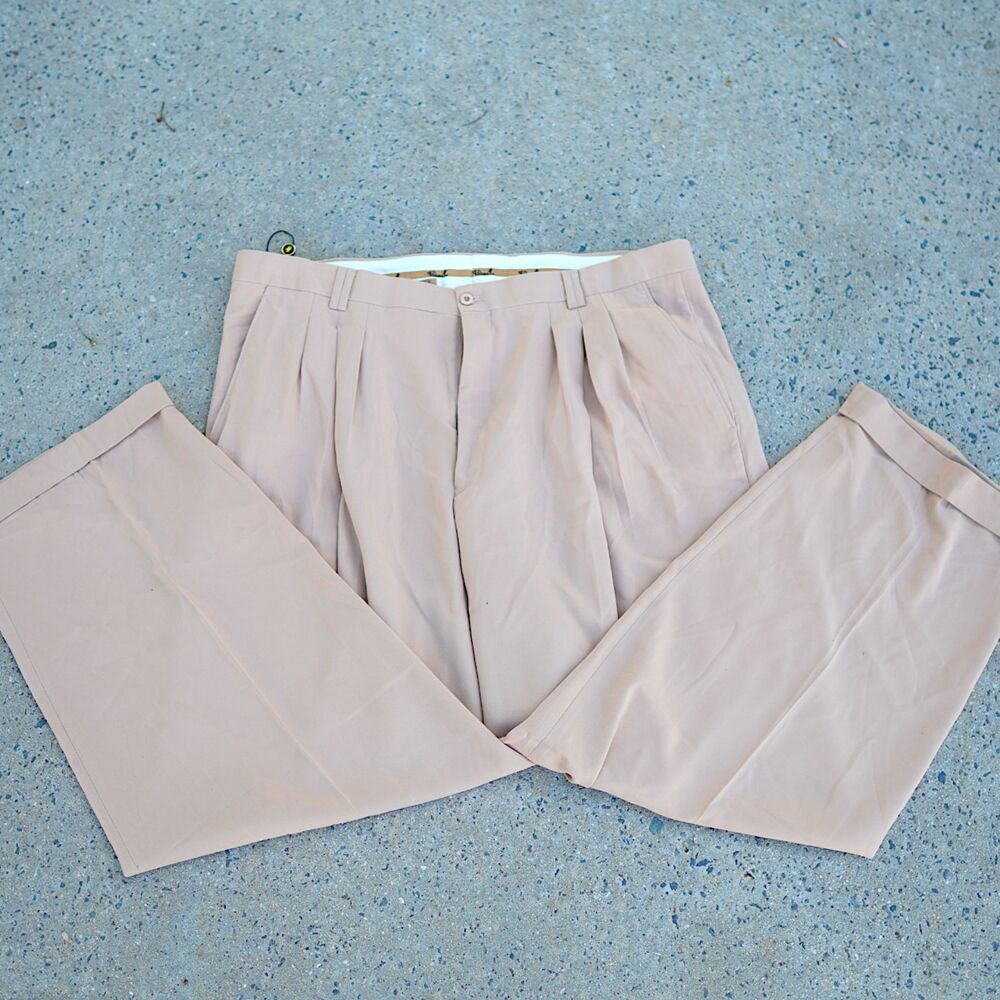 Falcone Pleated Dress Pants Size 44 Tan Classic Double Pleat Fit Cuffed Hem NWT